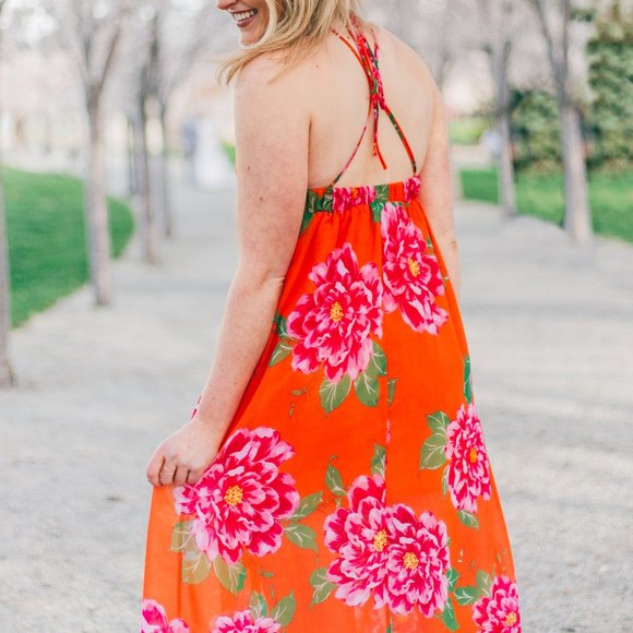 Flying Tomato Floral Maxi Dress in Orange/Pink - Picture 2 of 2